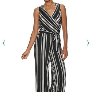 Nina Leonard striped knit jumpsuit